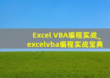 Excel VBA编程实战_excelvba编程实战宝典
